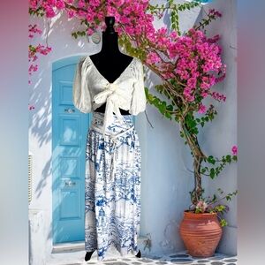Santorini Outfit Blue Patterned Skirt Set